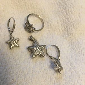 Sterling Silver CZ starfish pendant ring